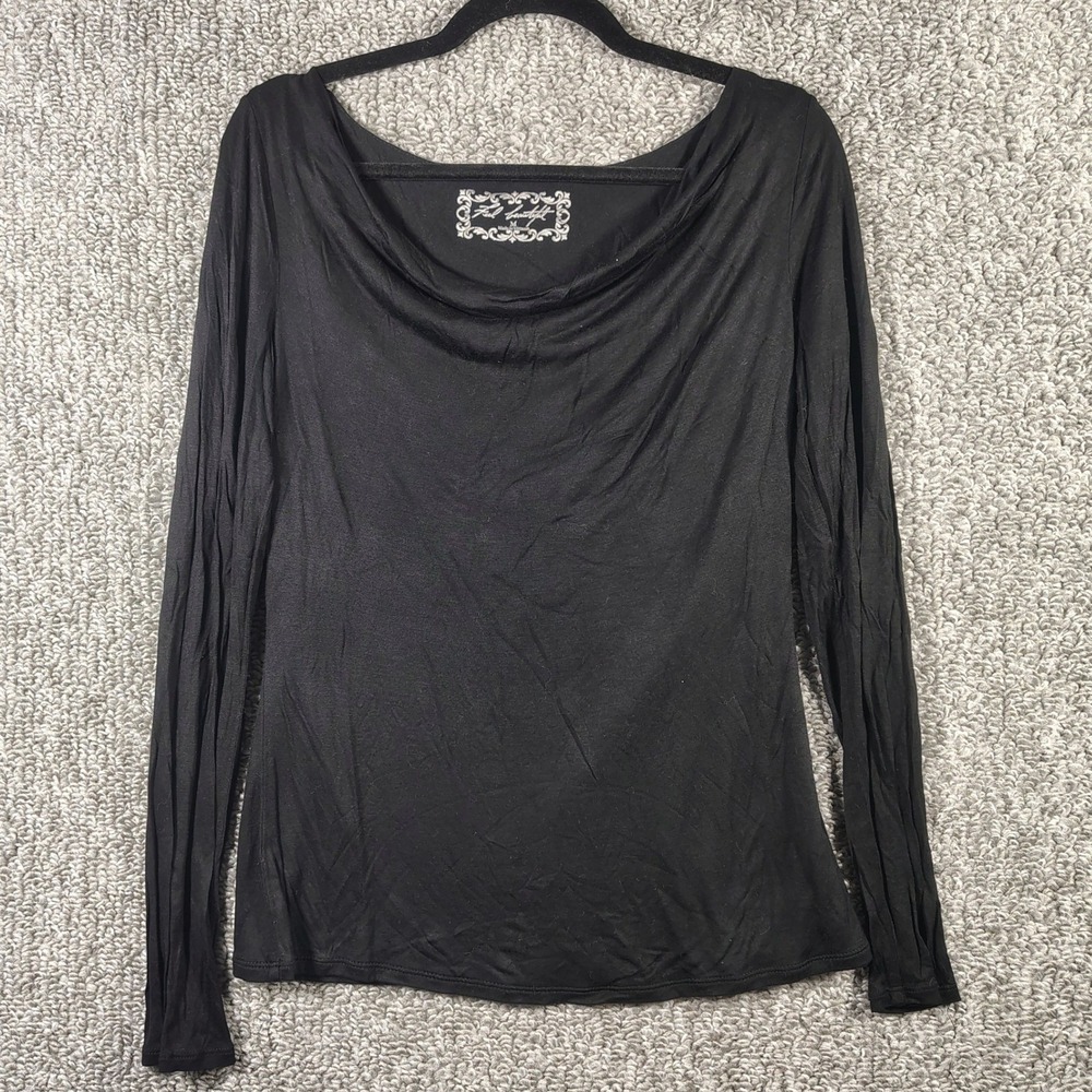 White House Black Market Top Black Cowl Neck Long Sleeve Minimalist Women M